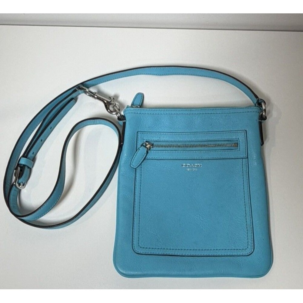 Coach Tourmaline Turquoise Teal Blue Leather Swingpack Shoulder Purse Y2K 9x7.5"